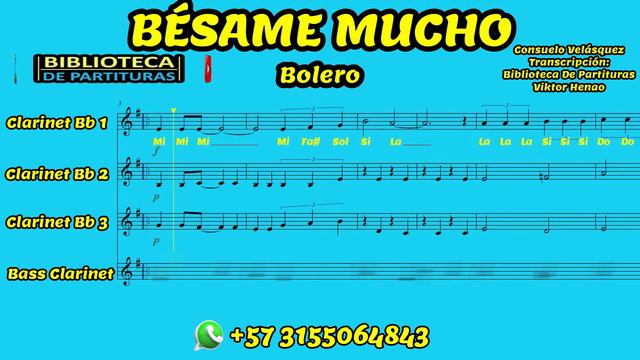 🎼BESAME MUCHO (Bolero) - Biblioteca de Partituras - "Cuarteto de Clarinetes" 🎺 смотреть онлайн