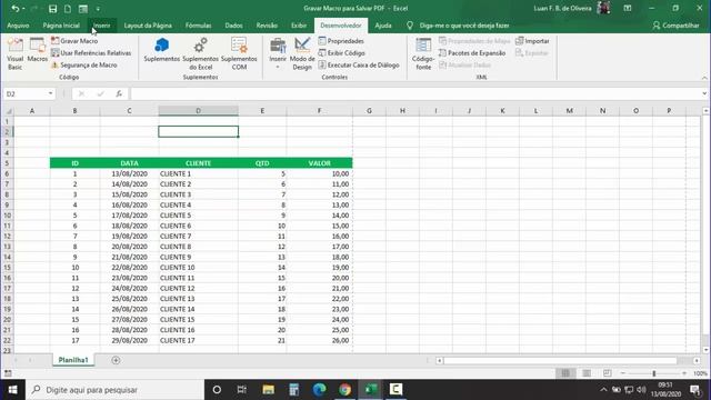 GRAVAR MACRO VBA Para SALVAR PDF Automaticamente Em Planilha Excel