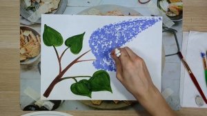 Рисуем сирень ватными палочками (гуашь)