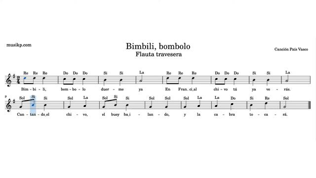 Bimbili, Bombolo - Partitura Para Flauta Travesera Con Notas