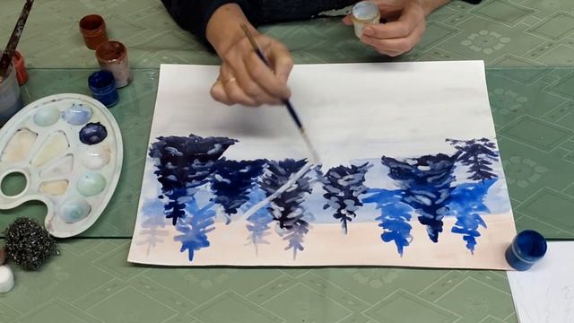 Мастер-класс "Новогодний лес". Нетрадиционная техника рисования смотреть онлайн