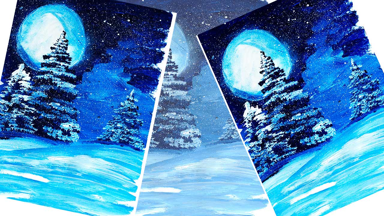 Как легко нарисовать елку Рисуем зиму в лесу. Рисуем зимний пейзаж. Правополушарное рисование. смотреть онлайн