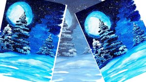 Как легко нарисовать елку Рисуем зиму в лесу. Рисуем зимний пейзаж. Правополушарное рисование.