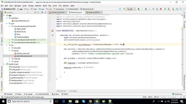 How to use Retrofit2 in Android using Kotlin and Show JSON data in RecyclerView Adapter part-2 смотреть онлайн
