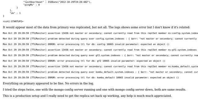 Databases: mongo replicated shard member not able to recover, stuck in STARTUP2 mode смотреть онлайн