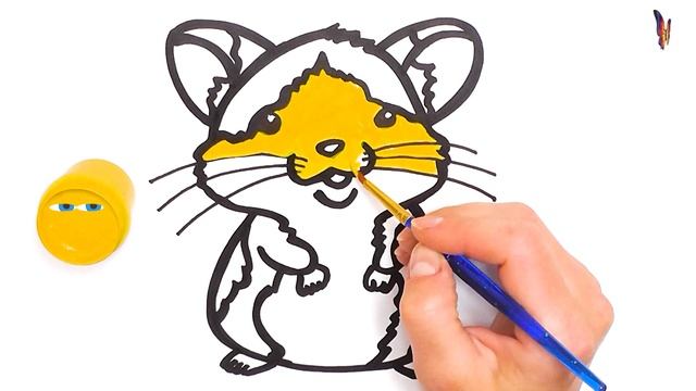 Детский рисунок раскраска Хомяк. Давайте нарисуем милого хомячка. Раскраски Малышам. смотреть онлайн