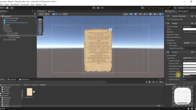 Подбираем записки, читаем их, закрываем с помощью элементов Canvas, Unity Events и скрипта. смотреть онлайн
