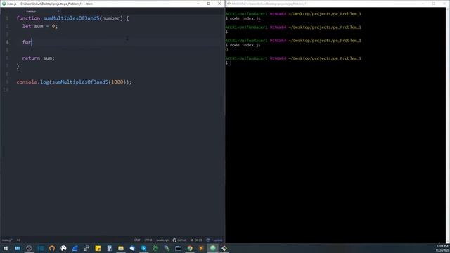 Project Euler: Problem 1: Multiples of 3 and 5. JS смотреть онлайн