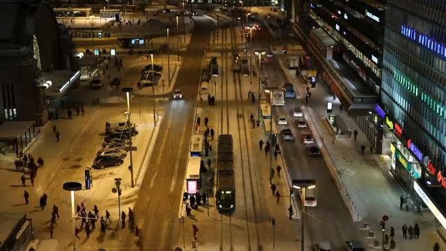 Helsinki Railway Station Tram Stop Timelapse смотреть онлайн