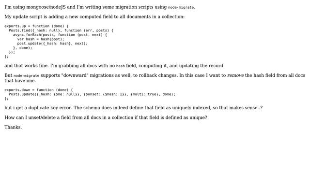 How do I unset a unique field from all documents in Mongo? смотреть онлайн