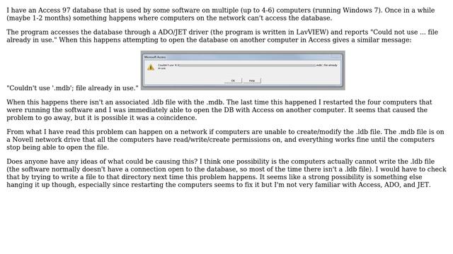 Databases: Access "couldn't use ... file already in use" смотреть онлайн