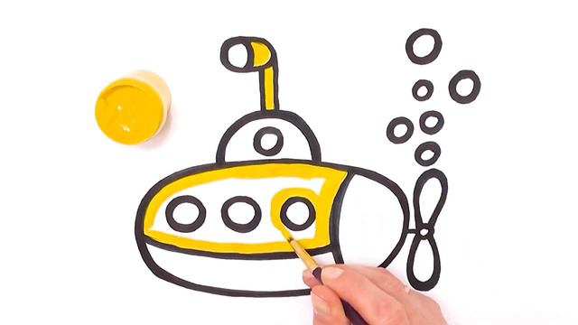 Нарисуем и раскрасим подводную лодку снова! Простые рисунки для повторения вместе с ребенком смотреть онлайн