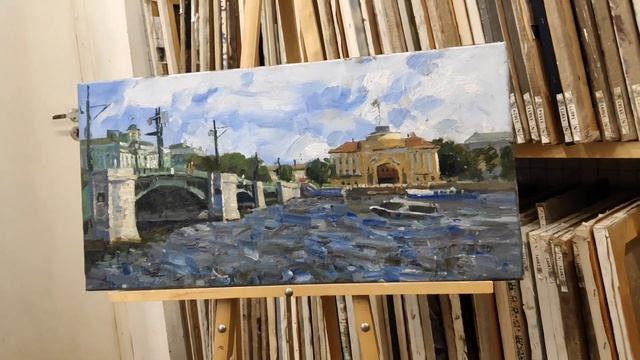 Панафидина Н.П. "У Стрелки Васильевского острова", холст/масло, 35х60 см., 2023 г. смотреть онлайн