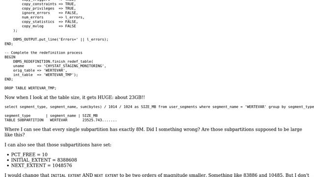 Databases: Very large subpartitions after table redefinition смотреть онлайн