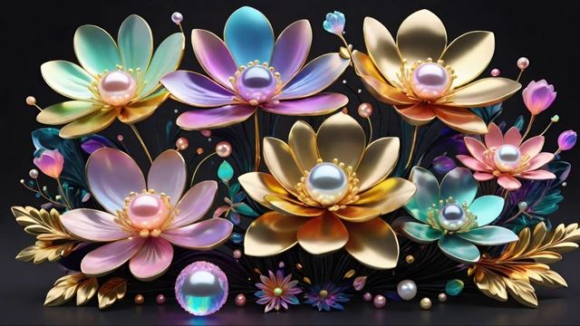 4K Frame TV Art, Wallpaper | 3D Elegant Flowers & Pearls | 3 Hours Screensaver Background Design