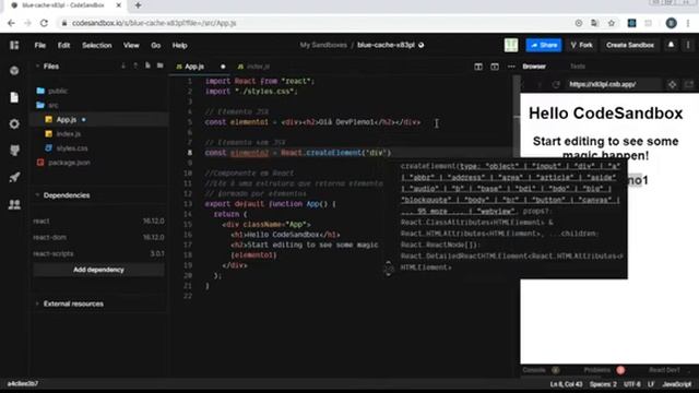 CodeSandBox - O que é um componente em React e um elemento) (#1) смотреть онлайн