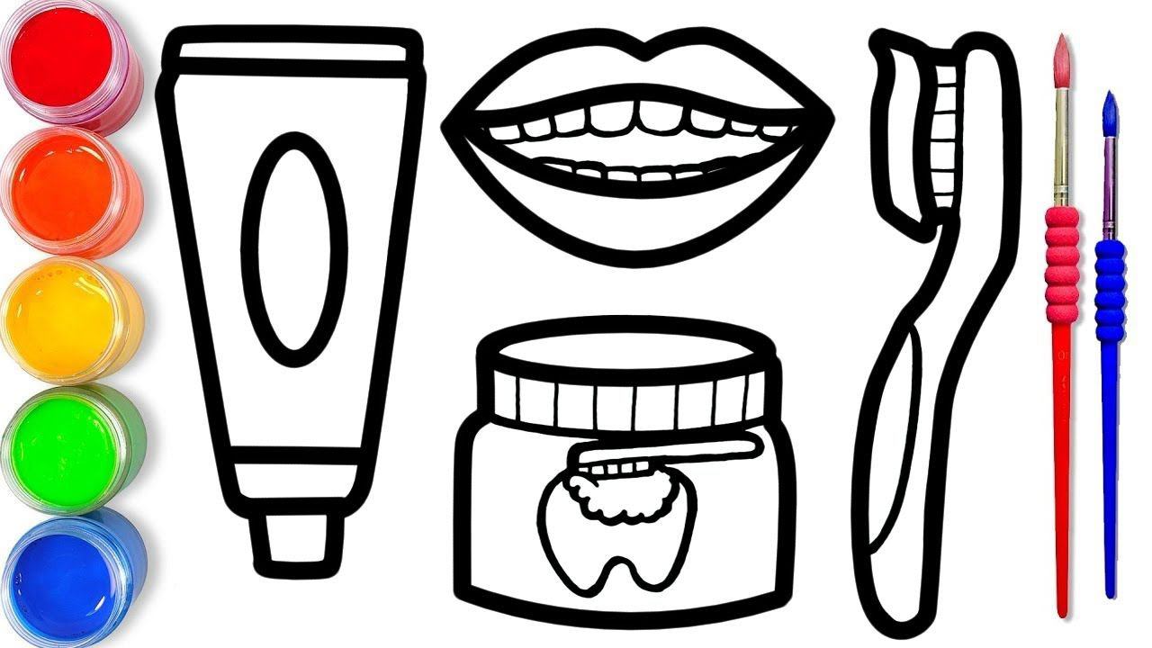How To Draw Oral Hygiene Accessories For Kids/Cómo Dibujar Para Niños Accesorios De Higiene Bucal