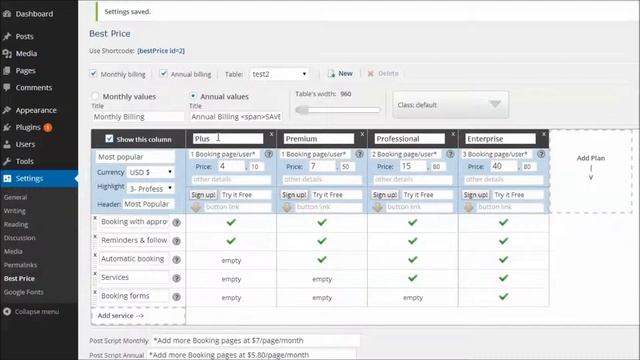 Wordpress Pricing Table Plugin смотреть онлайн