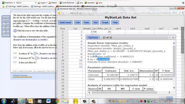 R^2 in StatCrunch смотреть онлайн