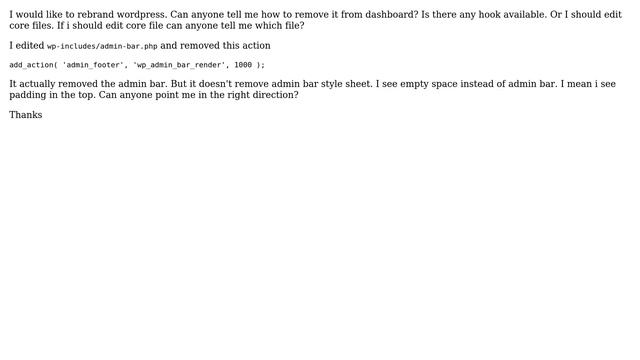 Wordpress: How to remove wordpress admin bar in dashboard? смотреть онлайн