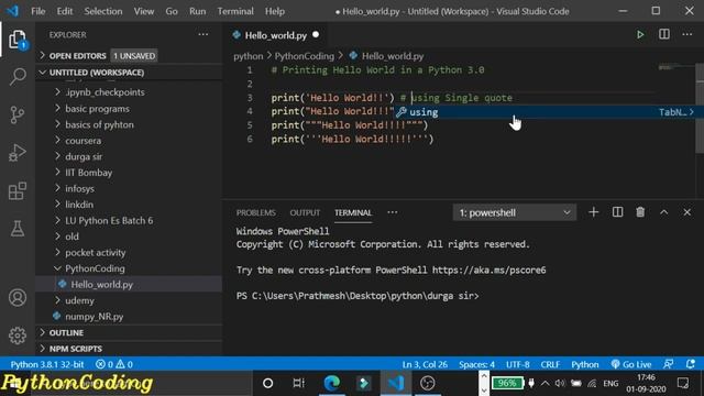 #1. Hello World in Python 3 (PythonCoding) смотреть онлайн