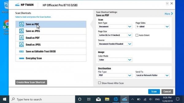 Сканирование через устройство подачи документов на принтере HP с помощью программы HP Scan в Window