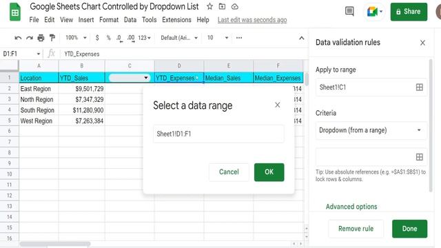 Google Sheets Chart Controlled by a Drop Down List смотреть онлайн