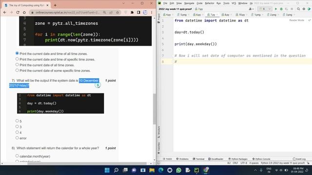 NPTEL The Joy of Computing using Python week 11 quiz assignment answers with proof of each answer смотреть онлайн