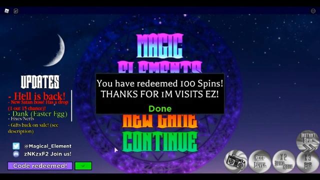 ROBLOX: 100 Spin Code in (Magic Elements: Reborn) смотреть онлайн