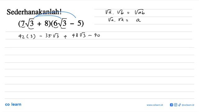 Sederhanakanlah! (7 3^(1/2) + 8)(6 3^(1/2) -5) смотреть онлайн