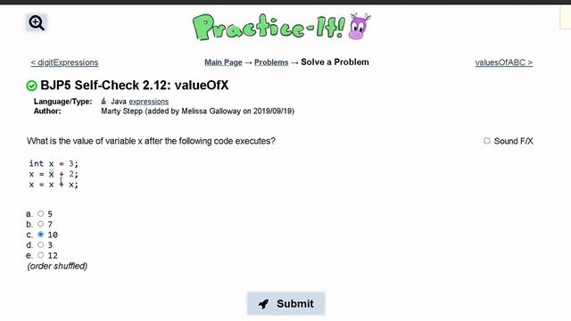 Java Practice-it | Primitive Data and Definite Loops | Self-Check 2.12: valueOfX смотреть онлайн