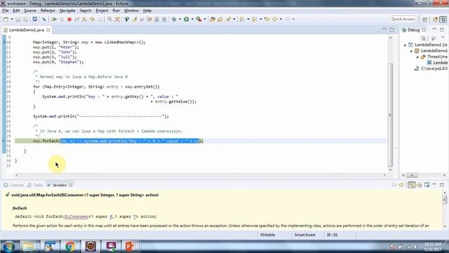 How to use the forEach method of Map which accepts Lambda expression? | Lambda expression in Java смотреть онлайн