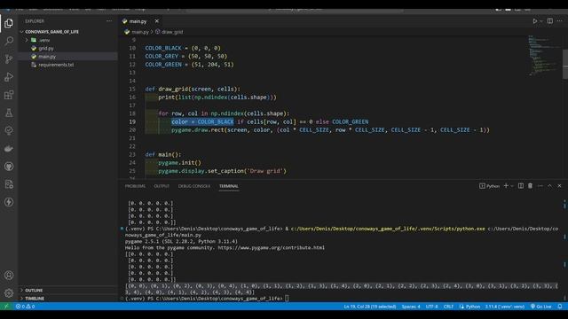 Рисуем сетку в Pygame смотреть онлайн
