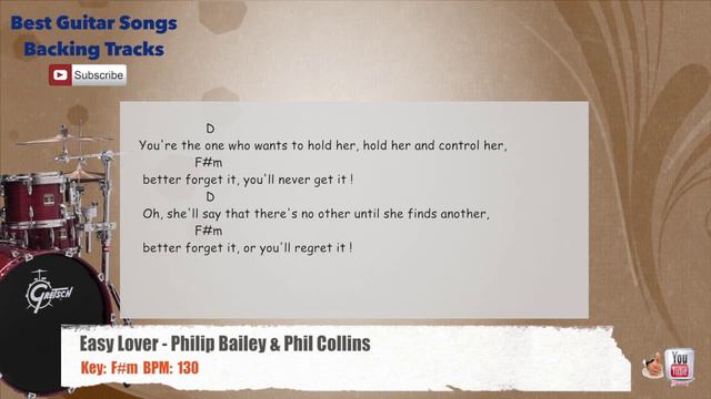 🥁 Easy Lover - Philip Bailey & Phil Collins Drums Backing Track with chords and lyrics смотреть онлайн