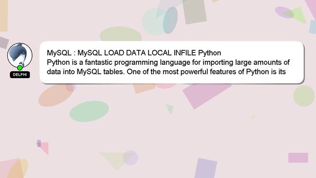 MySQL : MySQL LOAD DATA LOCAL INFILE Python смотреть онлайн