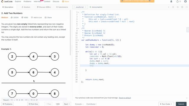 Leetcode 2 : Add Two Numbers смотреть онлайн