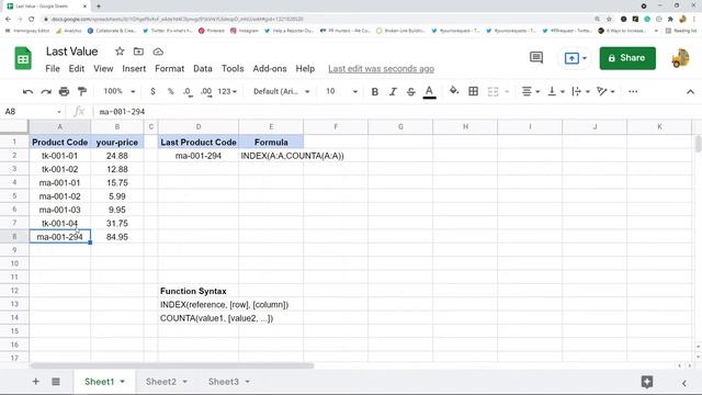 How to Get the Last Value in a Column in Google Sheets смотреть онлайн