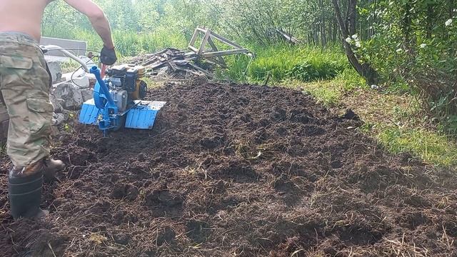 Мотоблок Нева МБ-2.Обработка почвы фрезами в целину. смотреть онлайн