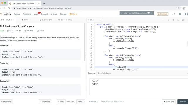 LeetCode - 844 Backspace String Compare - Java смотреть онлайн