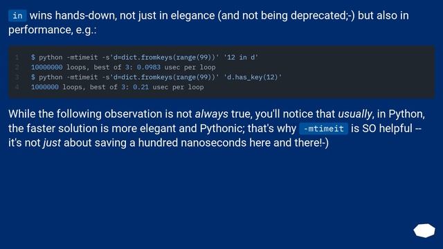Should I use 'has_key()' or 'in' on Python dicts? смотреть онлайн