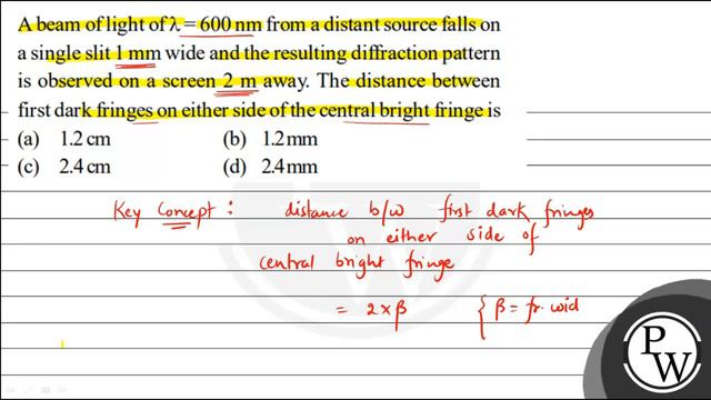A beam of light of \( \lambda=600 \mathrm{~nm} \) from a distant source falls on a single slit \... смотреть онлайн