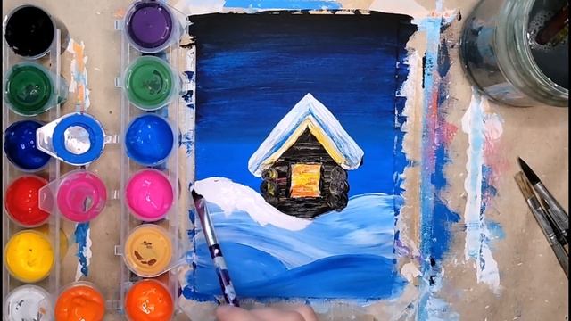 Как нарисовать зимний домик акрилом. Зимний рисунок красками смотреть онлайн