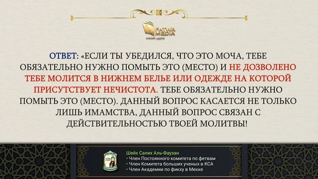 Шейх Фаузан - хукм намаза в одежде, на которую попала моча смотреть онлайн