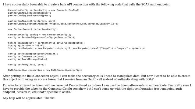Salesforce: Java - Creating BulkConnection object with Oauth token смотреть онлайн