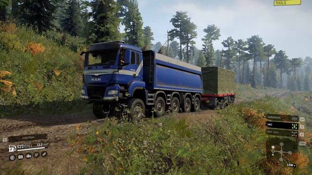 SnowRunner Mods - MAN TGS 480 10X4 Dump Truck + Trailer Flatbed - Driving Offroad смотреть онлайн