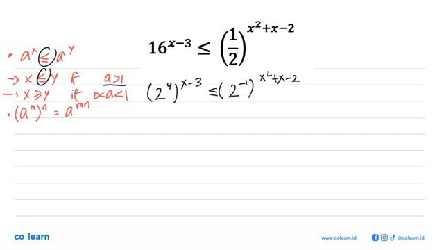 16^(x-3)﹤=(1/2)^(x^2+x-2) смотреть онлайн