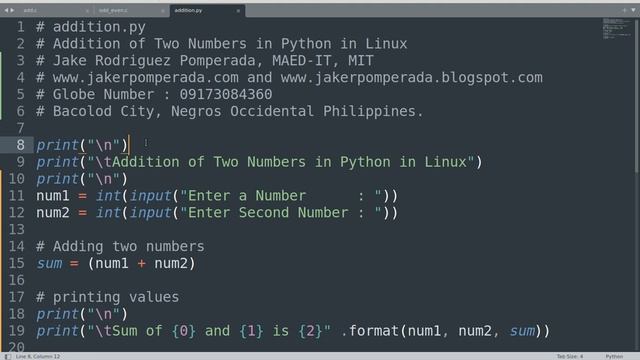 Addition of Two Numbers in Python in Linux смотреть онлайн