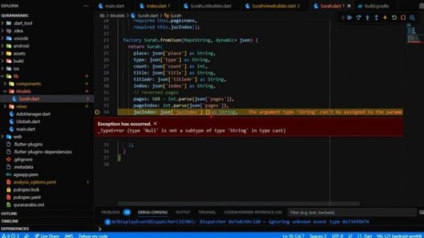 learn flutter. _TypeError (type 'Null' is not a subtype of type 'String' in type cast)
