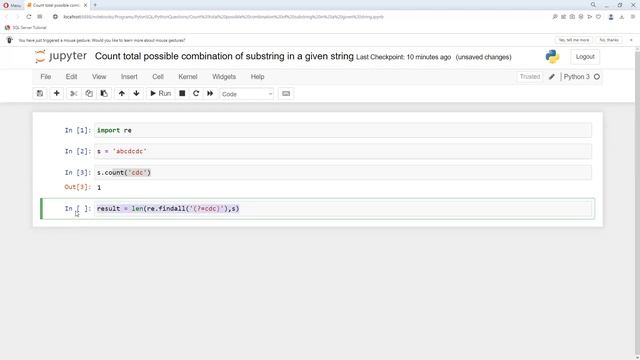 Count total possible combination of substring in a given string смотреть онлайн