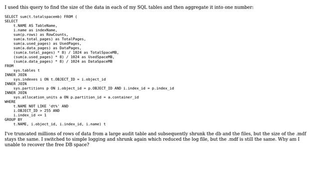Why is my SQL .mdf file 30GB when my data is only 4GB? смотреть онлайн